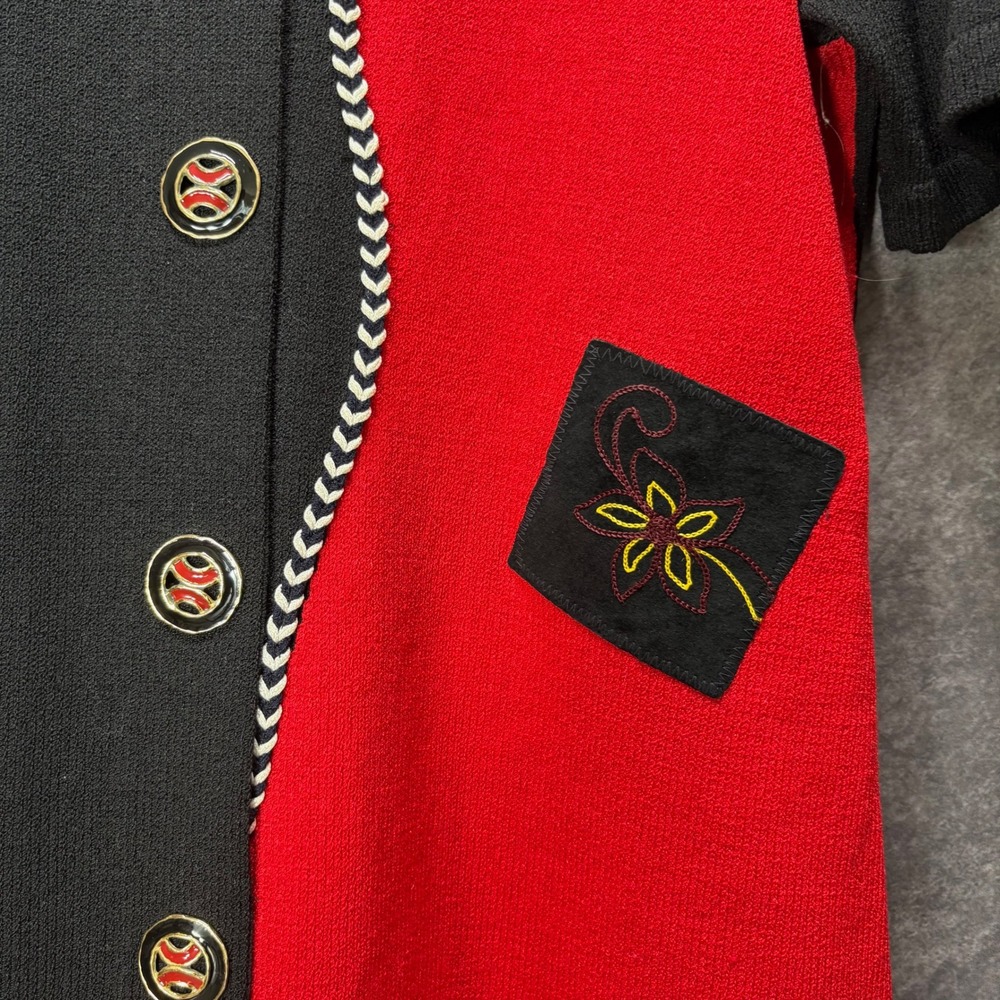 The Michael Collection Black Red Santana Knit Button Front Dress XL Art Vintage - Picture 6 of 15